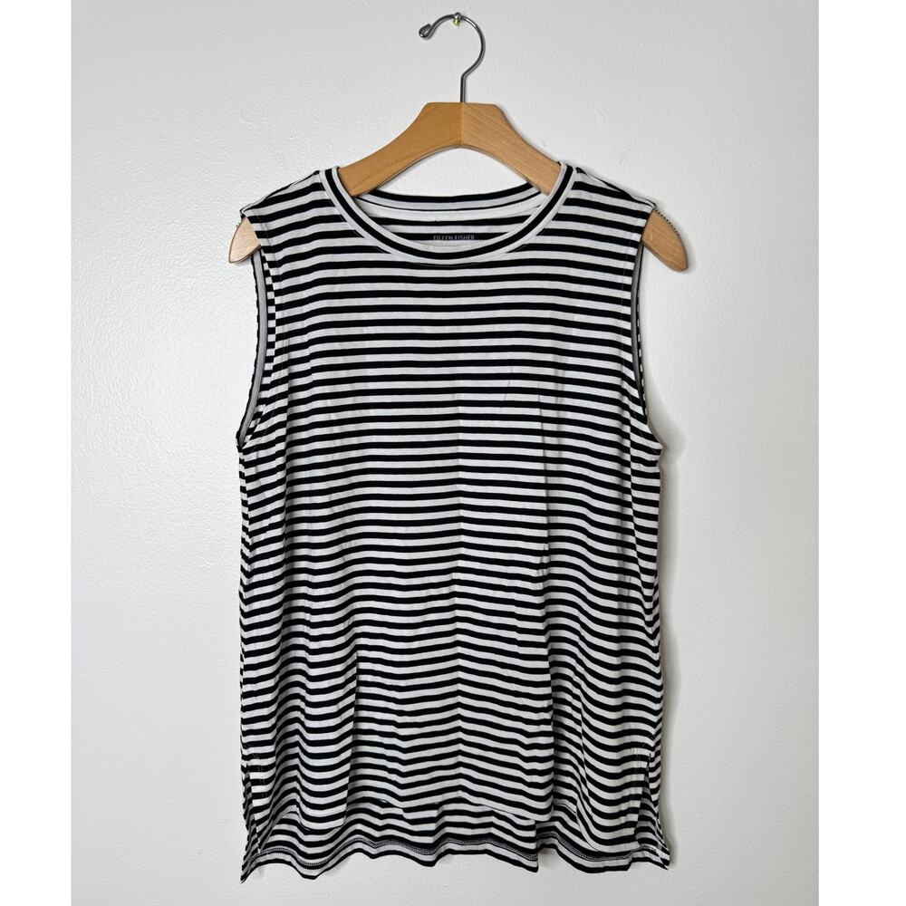 Eileen Fisher Size Small Black and White Stripe Organic Cotton Sleeveless Shirt